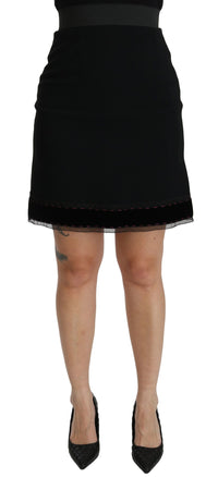 Black A-line High Waist Mini Viscose Skirt