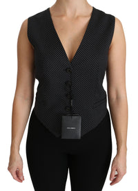 Black Dotted Waistcoat Vest Blouse Top
