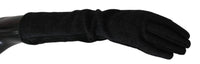 Black Gray Mid Arm Length Mittens Wool  Gloves