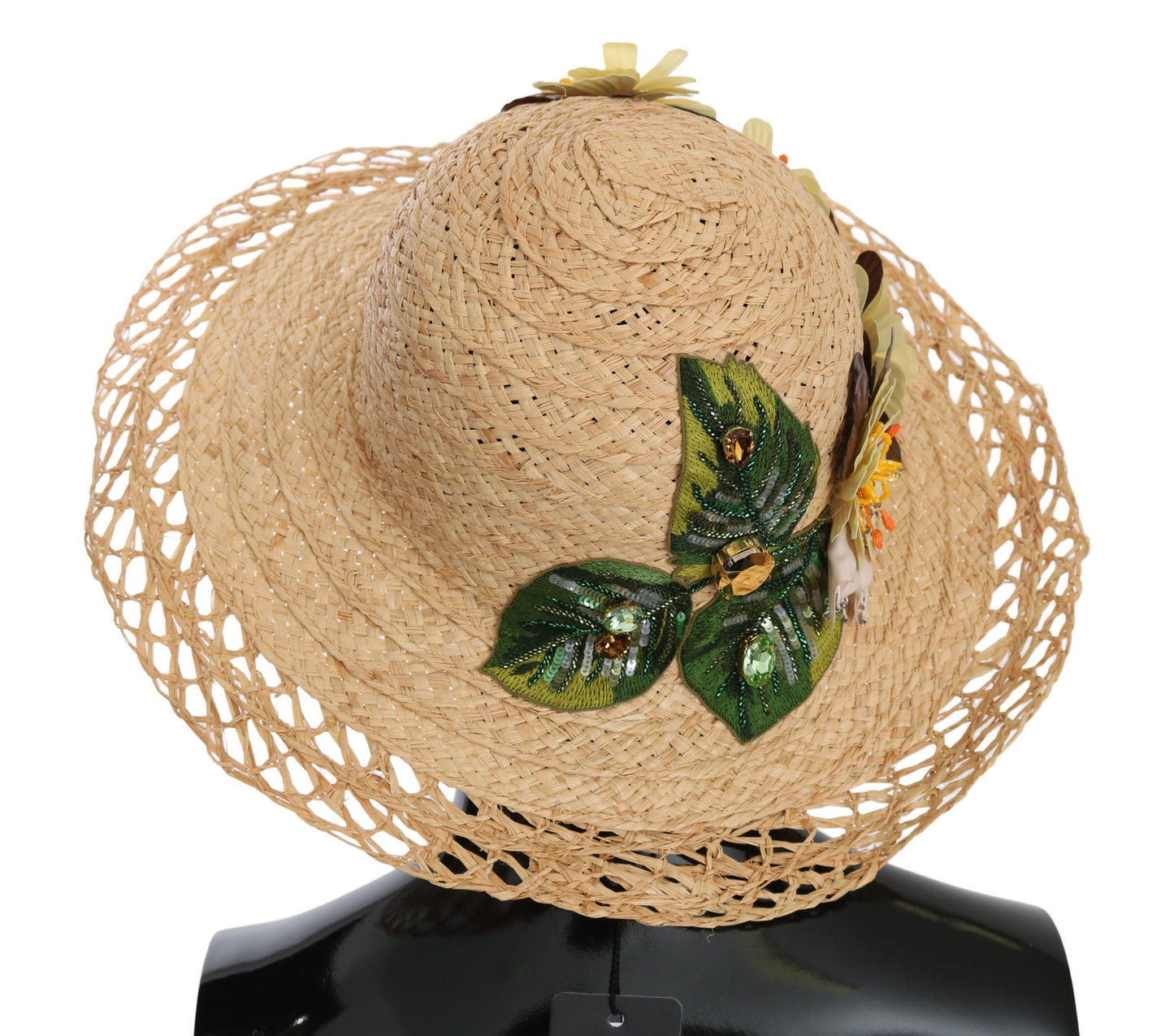 Beige Wide Brim Floral Bucket Capello Hat