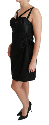 Black Stretch Satin Jacquard Mini Dress