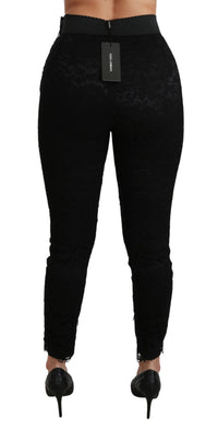Black Lace Skinny High Waist Cotton Pants