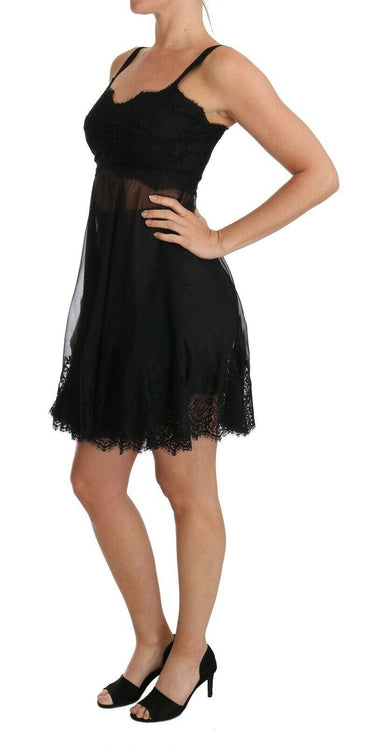 Black Silk Lace Dress Chemise Lingerie