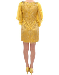 Yellow lace crystal mini dress