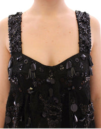 Black floral crystal embedded dress