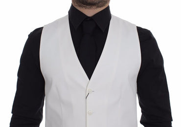 White Cotton Silk Blend Dress Vest Blazer