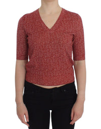 Red Wool Tweed Short Sleeve Sweater Pullover