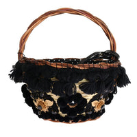 Beige Straw Snakeskin Pom Pom Crystal AGNESE Bag