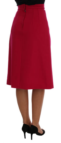 Pink Wool Knee Long A-Line Skirt