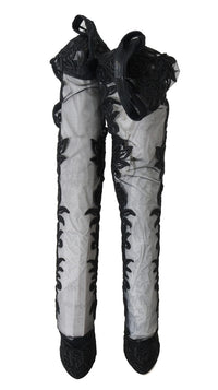 Black Floral Embroidered Socks Boots