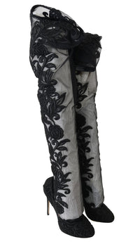 Black Floral Embroidered Socks Boots