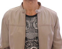 Beige Leather Jacket Biker Coat