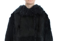 Black Goat Fur Shearling Long Jacket Coat