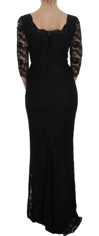 Black Floral Lace Long Ball Maxi Dress
