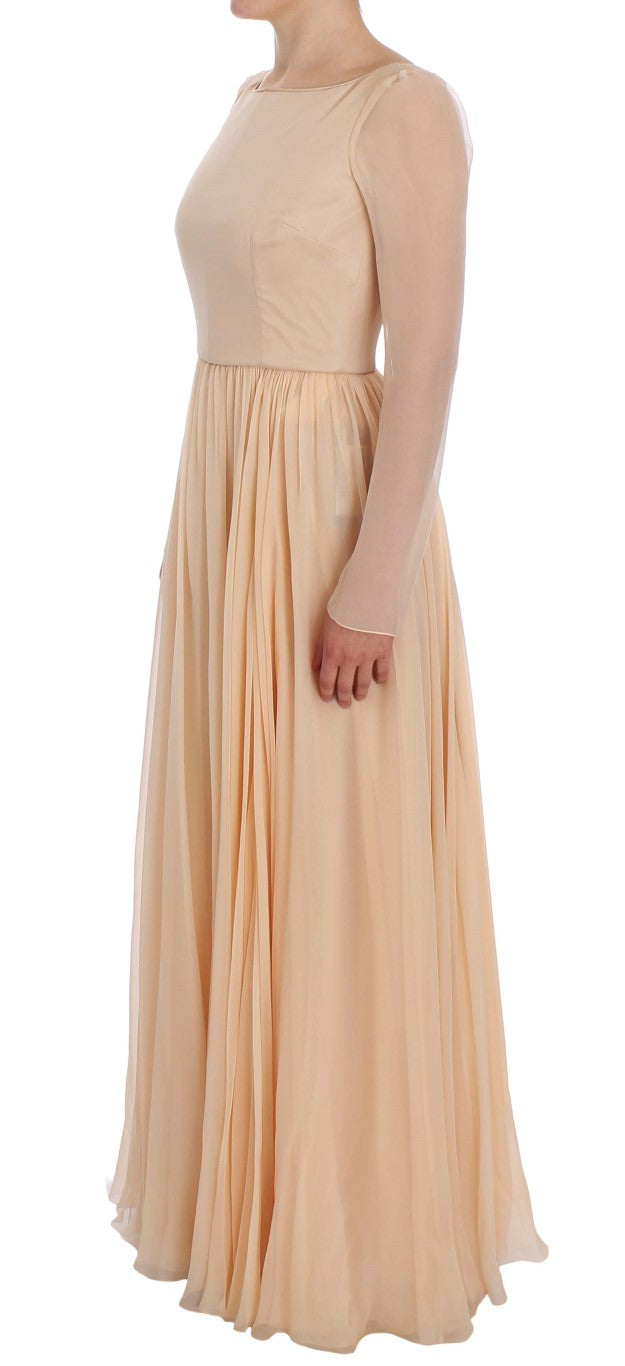 Beige Silk Ball Gown Full Length Dress