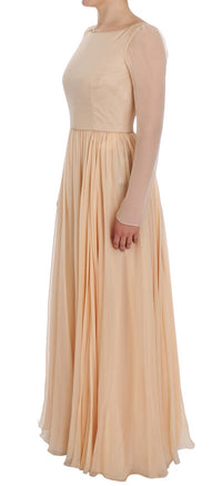 Beige Silk Ball Gown Full Length Dress